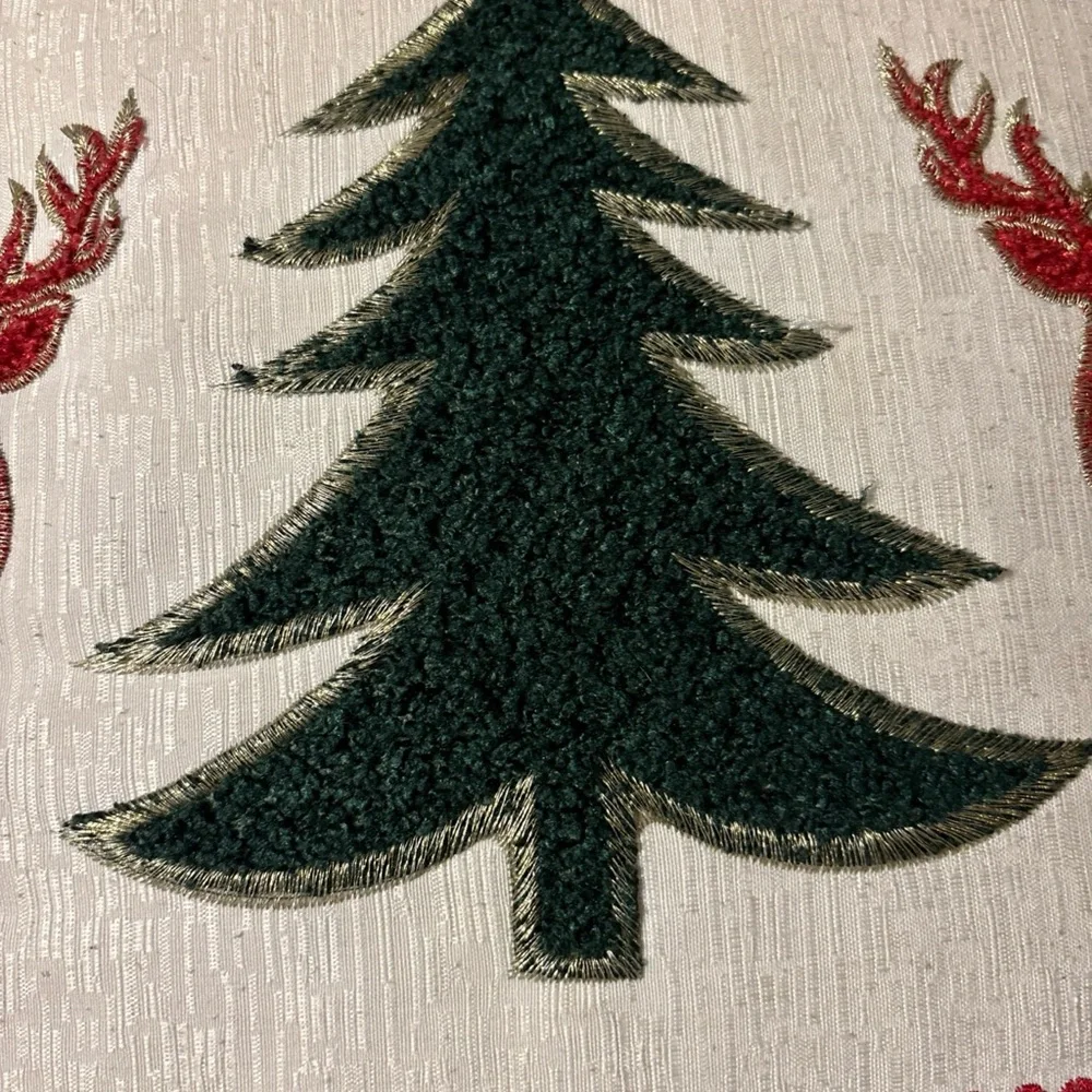 Secret Celebrity Christmas Cream Throw Pillow Red Deer Green Tree 14x14
